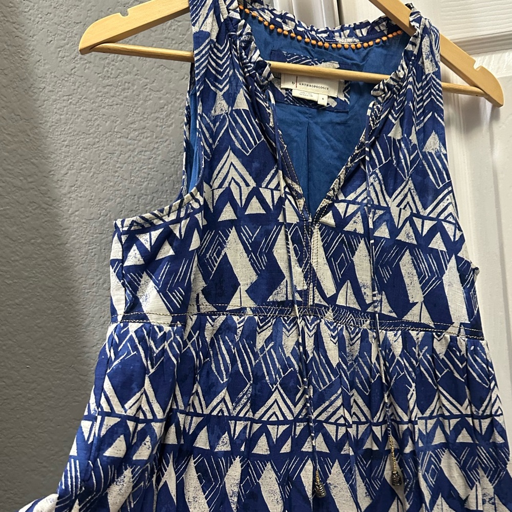 Anthropologie blue abstract tiered maxi dress size XS/S - Picture 5 of 12